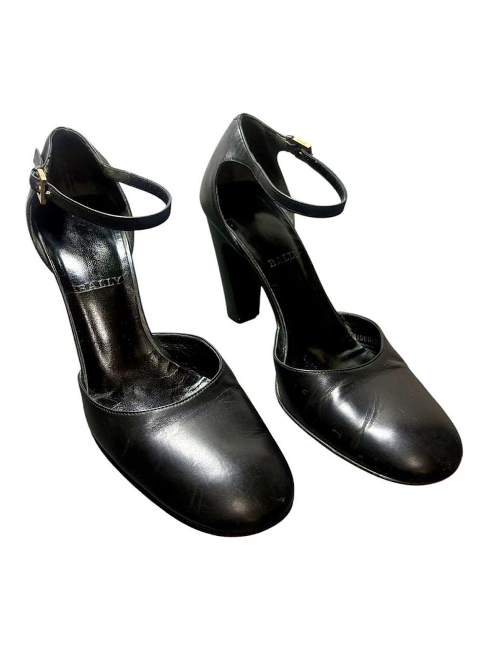 BALLY Black Leather Ankle-Strap Pumps
